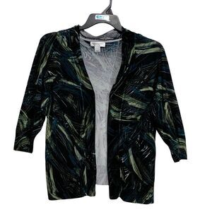 3/$30 Christopher & Banks Cardigan Open Front Womens P-Lg Black Green 3/4 Sleeve